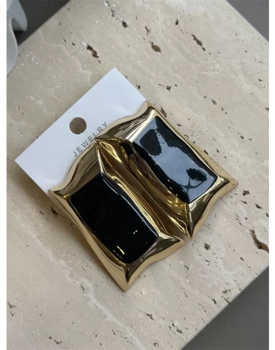 Mineli Kıvrımlı Küpe - Siyah