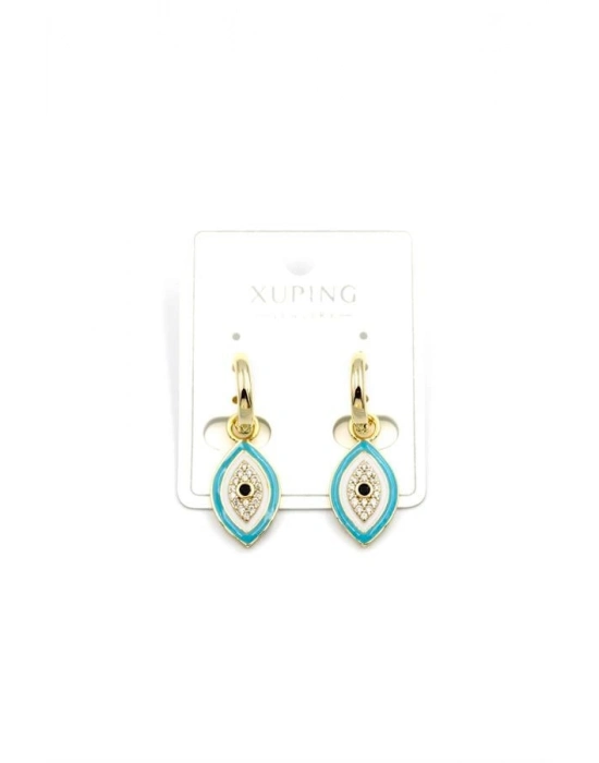 Mineli Nazar Küpe - 14K Altın