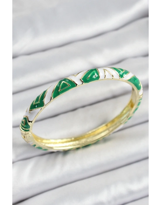 ® Mineli Pirinç Yeşil Beyaz Motifli Kadın Kelepçe