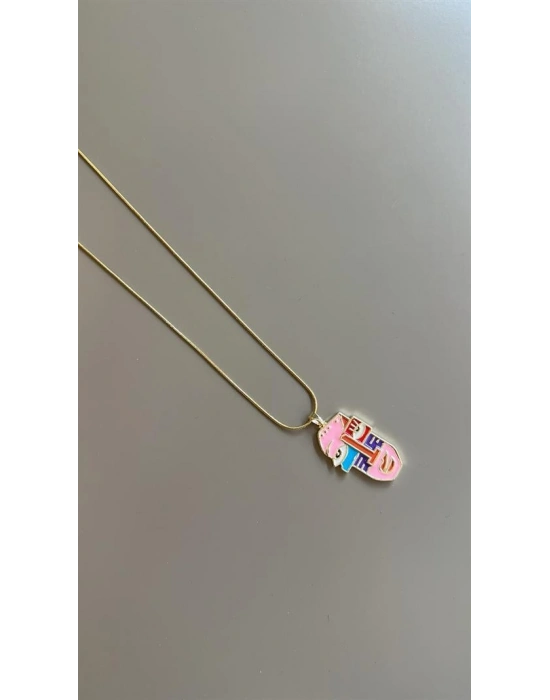 Mineli Yüz Desenli Kolye - ÇOK RENKLİ