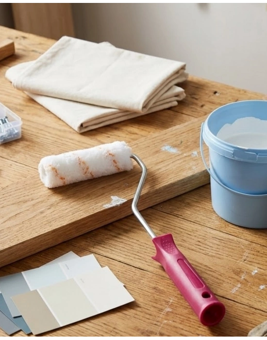 Mini Boya Fırça Seti 10 Cm Rulo Fırça 6 Adet Yedek Rulo Hediyeli Duvar Boyama Aparatı