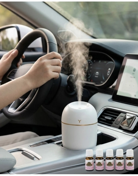 Mini Hava Nemlendirici 5 Esans Hediyeli LED Işıklı Sessiz Çalışan Aromaterapi Difüzörü