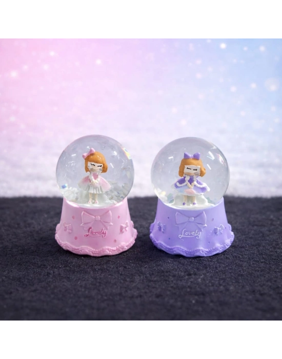 Mini Işıklı Sevimli Kız Kar Küresi