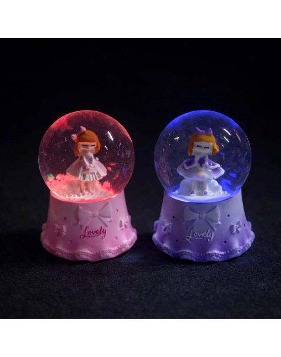 Mini Işıklı Sevimli Kız Kar Küresi