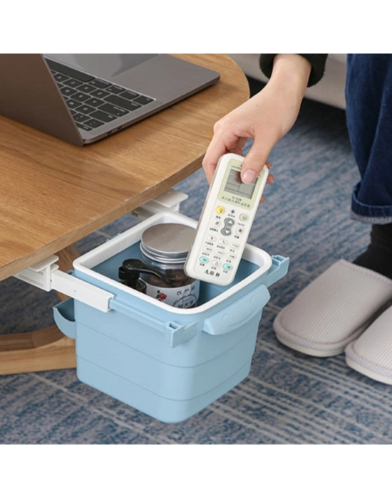 ®  Mini Masa Çöp Kovası Plastik Tezgah Altı Geri Çekilebilir Yapışkanlı Görünmez Bölme Pratik