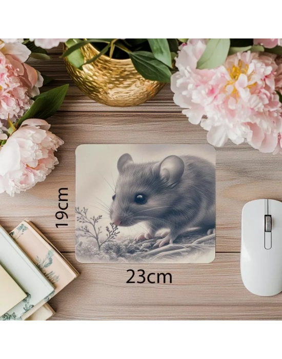 Minik Fare Çizimli Mousepad – Doğal Stil - 19x23 cm 2 mm Dikdörtgen İthal Baskılı Mouse Pad