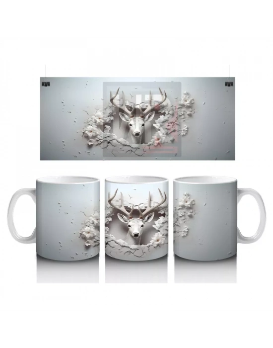 Minimal Gri Tonlarda Çatlakta Beliren Geyik – Baskılı Kahve Kupası