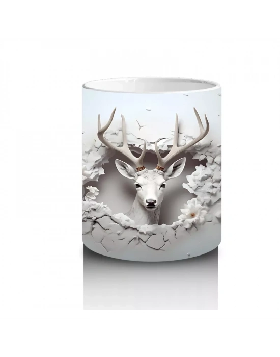 Minimal Gri Tonlarda Çatlakta Beliren Geyik – Baskılı Kahve Kupası