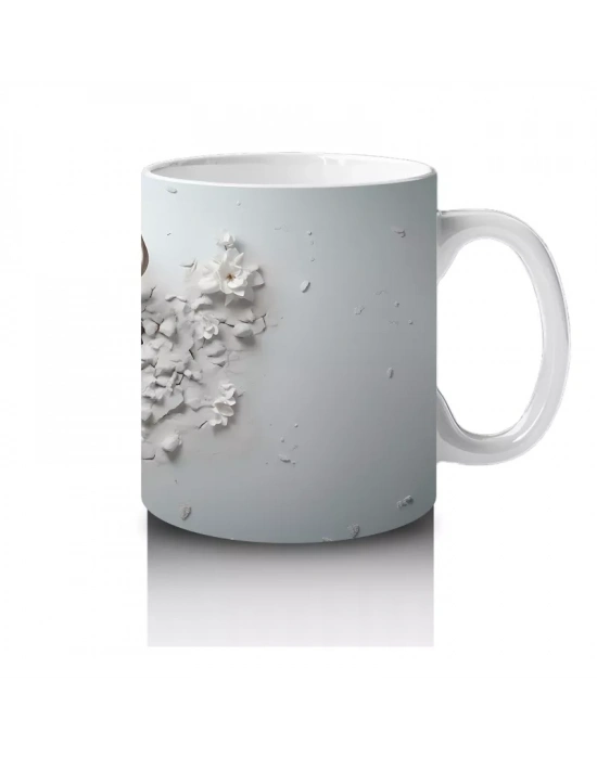 Minimal Gri Tonlarda Çatlakta Beliren Geyik – Baskılı Kahve Kupası