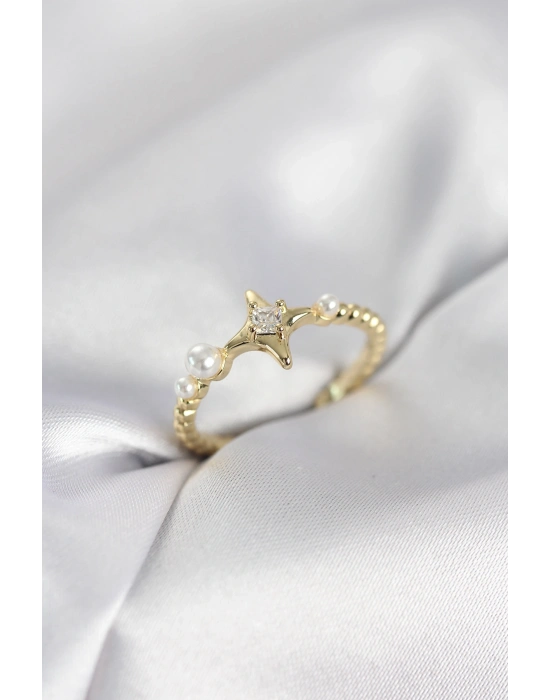 ® Minimal Kutup Yıldızı Model Zirkon Taşlı Gold Renk Kadın Yüzük