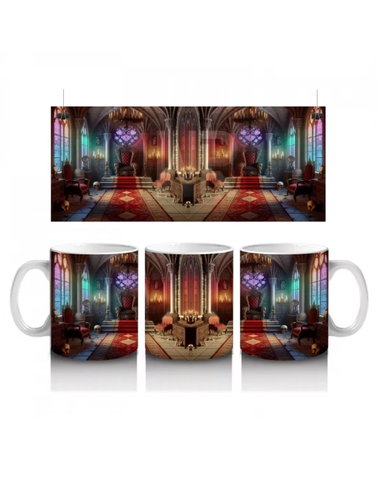 Minimal Tarzda Cadı Şapkası ve Mum Işığı Figürlü Cadılar Bayramı Baskılı Kupa