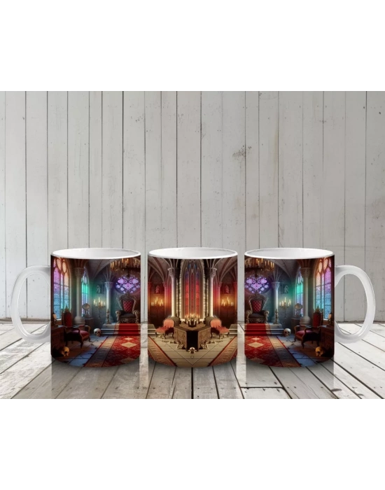 Minimal Tarzda Cadı Şapkası ve Mum Işığı Figürlü Cadılar Bayramı Baskılı Kupa