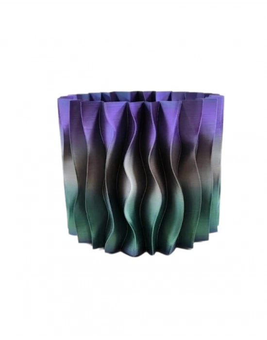 Minimalist Dalgalı Tasarımlı Mor Dekoratif 3D Vazo Masa Dekoru