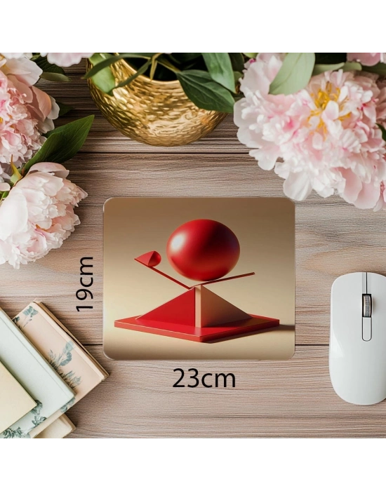 Minimalist Üçgen Platform Üzerinde Küre Mouse Pad - 19x23 cm 2 mm Dikdörtgen İthal Baskılı Mouse Pad