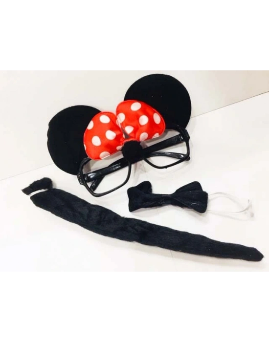 Minnie Mouse Gözlüğü Papyonu Kuyruğu Seti
