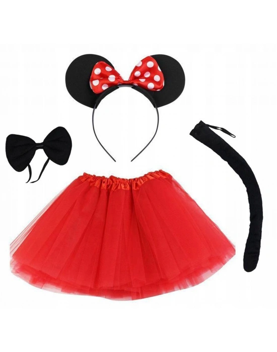 Minnie Mouse Kostüm Seti - Etek, Taç, Kuyruk, Papyon