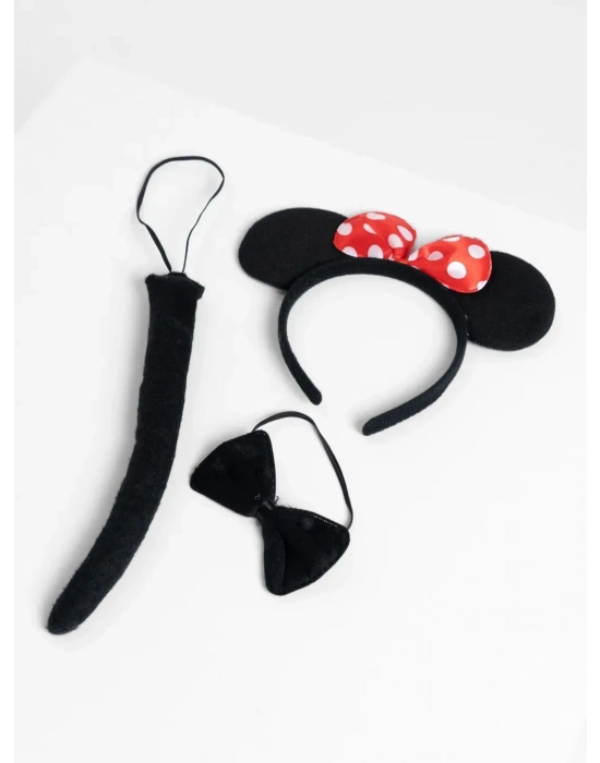 Minnie Mouse Kostüm Seti Taç Kuyruk Papyon Gösteri Seti