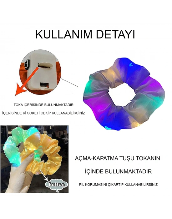 Mint Yeşili Renk Led Işıklı Lastikli Saç Tokası - 3 Modlu Festival & Parti Saç Tokası