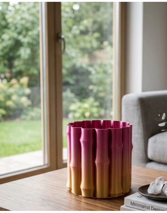 Modern 3D Baskı Mor Sarı Vazo Ev Ofis Dekorasyon Şık Tasarım