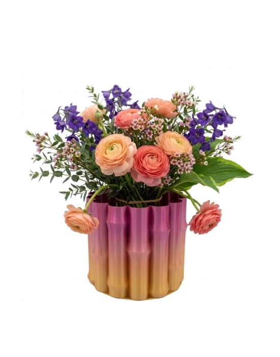 Modern 3D Baskı Mor Sarı Vazo Ev Ofis Dekorasyon Şık Tasarım