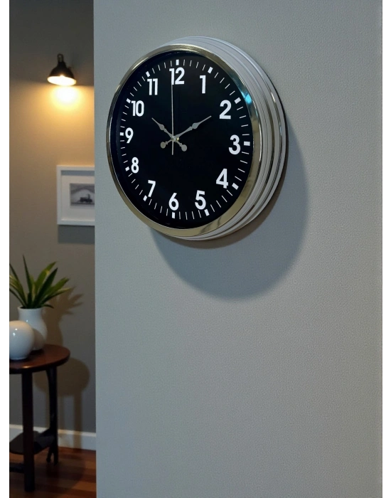 ® Modern 40 Cm Metal Krom Standart Duvar Saati