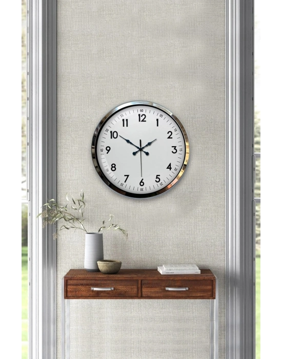 ® Modern Klasik 40 Cm Krom Metal Duvar Saati