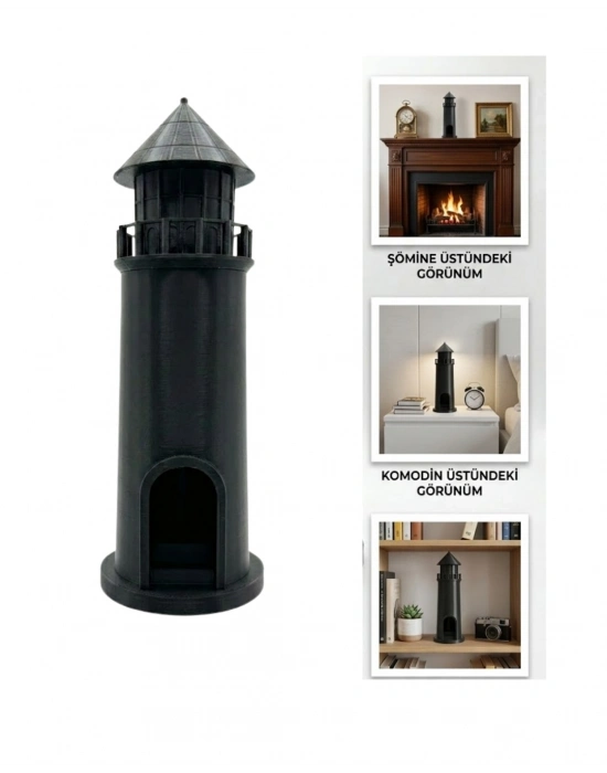 ® Modern Tasarımlı 3D Siyah Deniz Feneri Ev Dekor Objesi