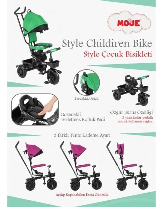 Moje Style 3 Tekerlekli Çocuk Bisikleti Yeşil