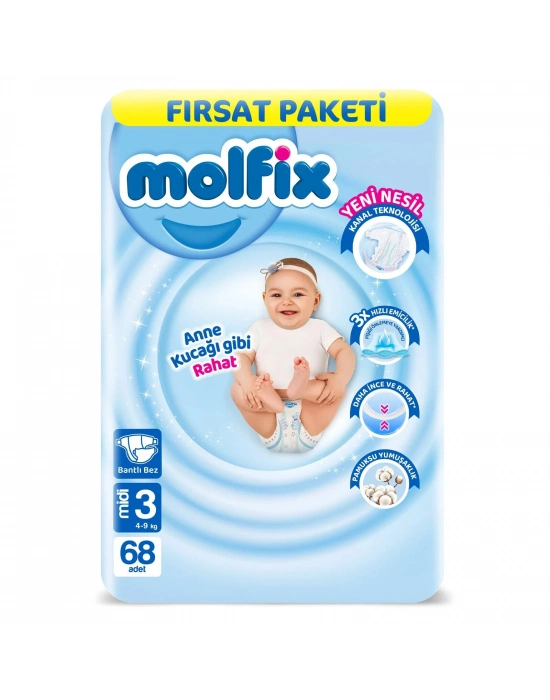 Molfix Bebek Bezi Fırsat Paketi 3 Beden 4-9 Kg 68 Adet