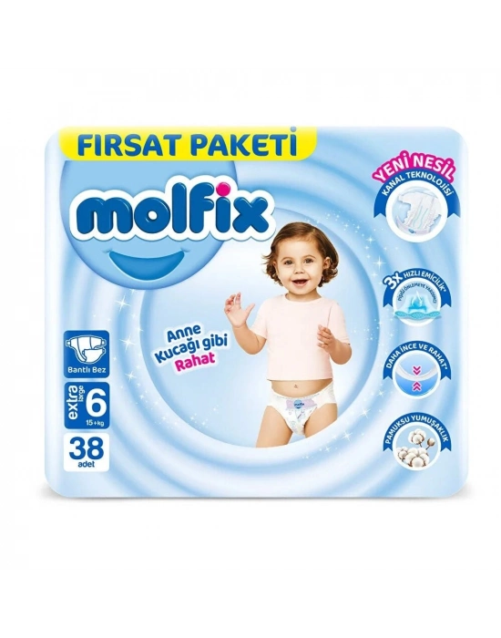 Molfix Bebek Bezi Fırsat Paketi 6 Beden 15+ Kg 38 Adet