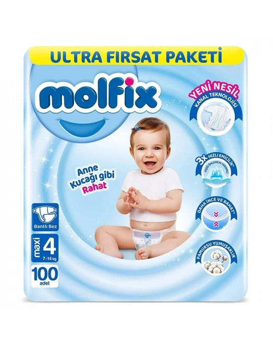 Molfix Bebek Bezi Ultra Fırsat Paketi 4 Beden 7-14 Kg 100 Adet
