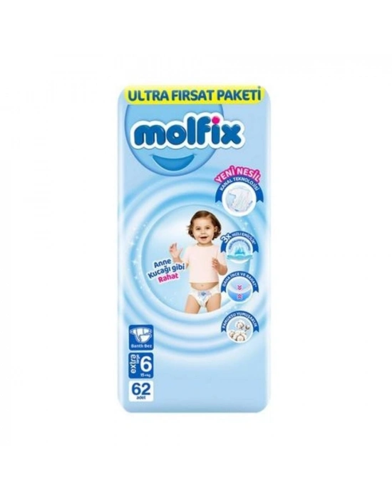 Molfix Bebek Bezi Ultra Fırsat Paketi 6 Beden 15+ Kg 62 Adet