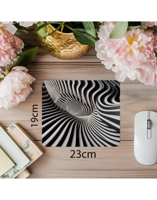 Monokrom Modern Stil Çizgili Mousepad - 19x23 cm 2 mm Dikdörtgen İthal Baskılı Mouse Pad