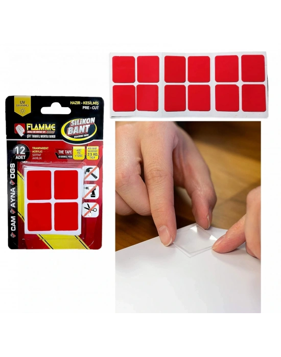 Montaj Bandı 2.5 Kg - Çift Taraflı Hazır Kesilmiş Silikon Bant 12'li Montaj Bandı, Şeffaf