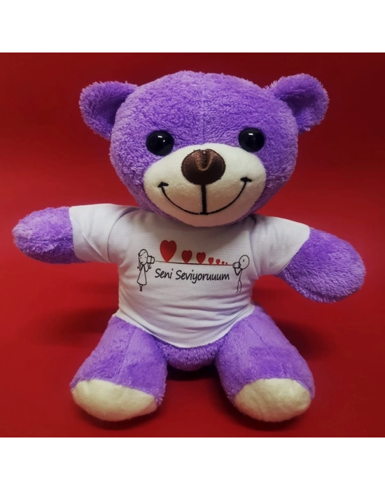 Mor Ayıcık Seni Seviyorum Baskılı Tişörtlü