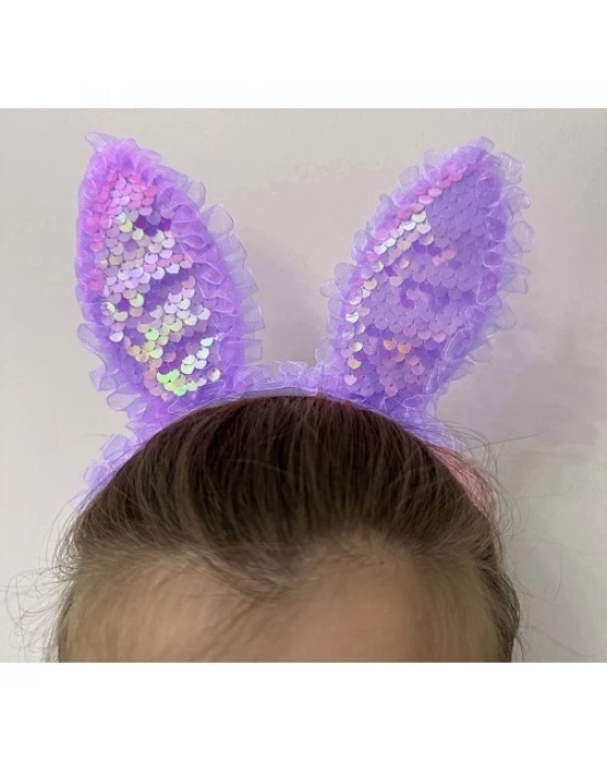 Mor Dantelli Pullu Işıklı Tavşan Kulak Taç
