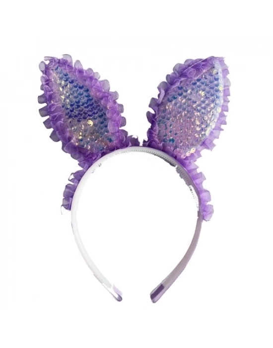 Mor Dantelli Pullu Işıklı Tavşan Kulak Taç