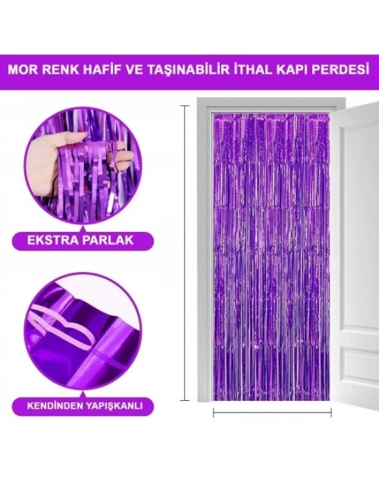 Mor Ekstra Metalize Saçaklı Arka Fon Perde