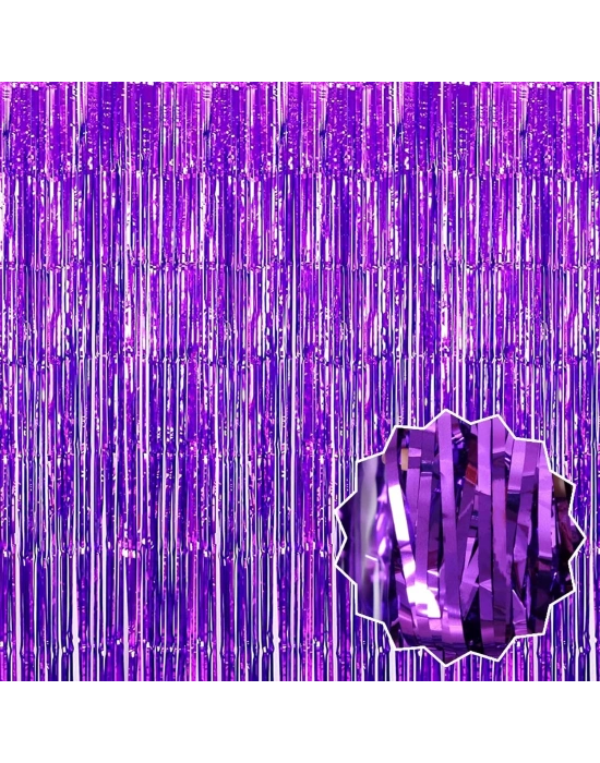 Ekstra Metalize Saçaklı Arka Fon Perde Mor