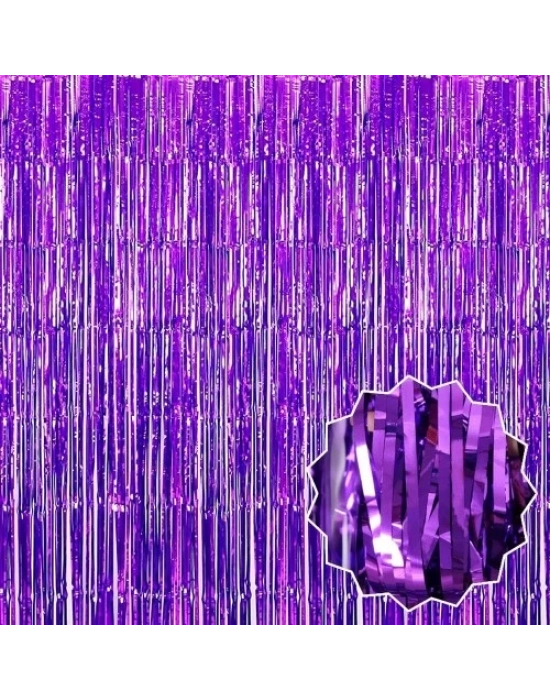 Mor Ekstra Metalize Saçaklı Arka Fon Perde