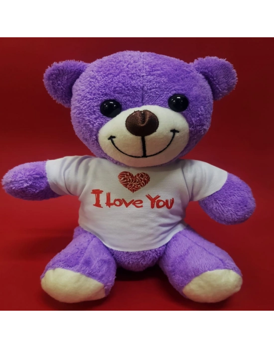 Mor I Love You Tişörtlü Peluş Ayıcık