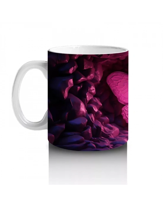 Mor Işıklarla Aydınlatılmış Pembe Kelebek – Baskılı Kahve Kupası