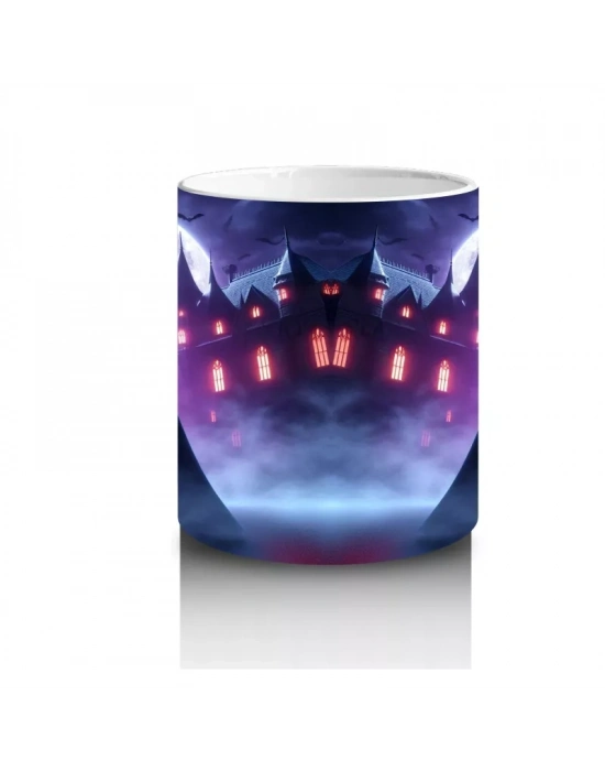 Mor Işıklı Korkunç Vampir Figürlü Cadılar Bayramı Baskılı Kupa