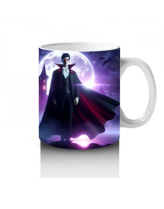 Mor Işıklı Korkunç Vampir Figürlü Cadılar Bayramı Baskılı Kupa