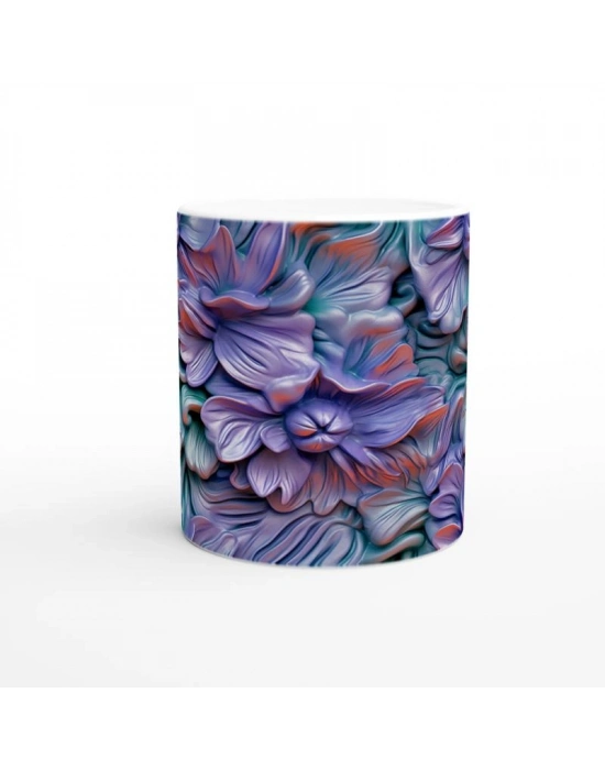 Mor Işıltı Çiçek Desenli Kupa Bardak