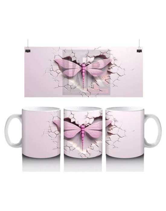 Mor Işıltılarla Süslenmiş Yusufçuk – Baskılı Kahve Kupası