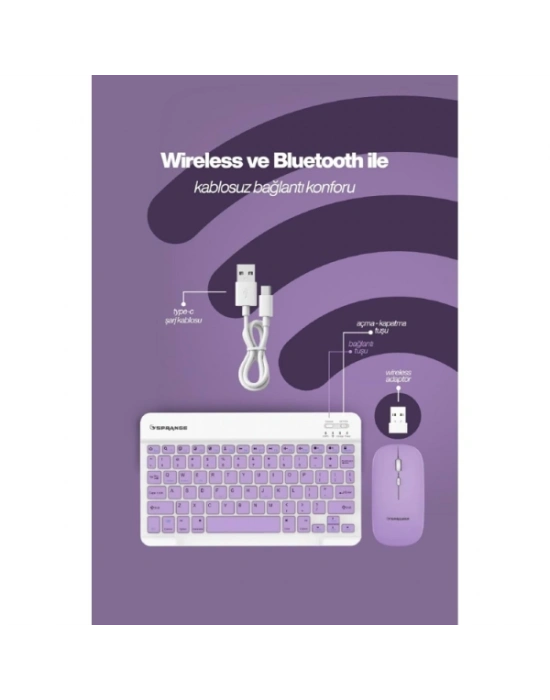 Mor Kablosuz Klavye Ve Mouse Seti