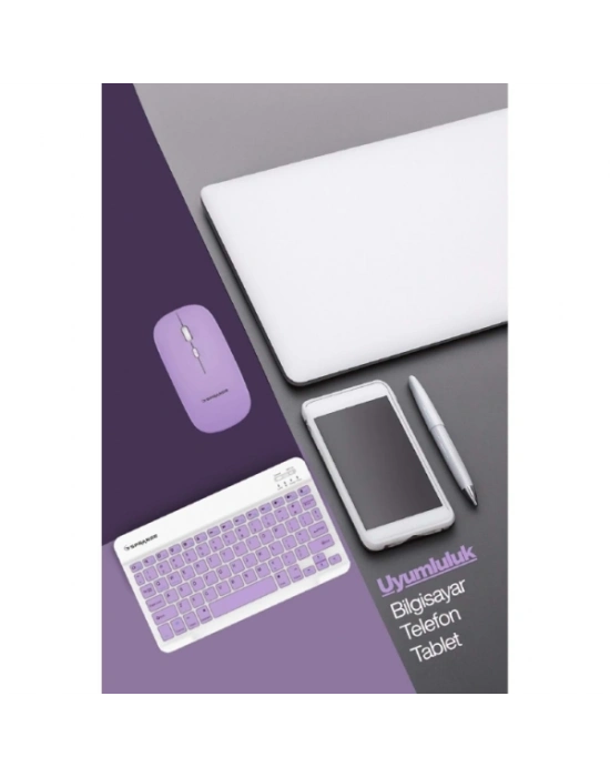 Mor Kablosuz Klavye Ve Mouse Seti