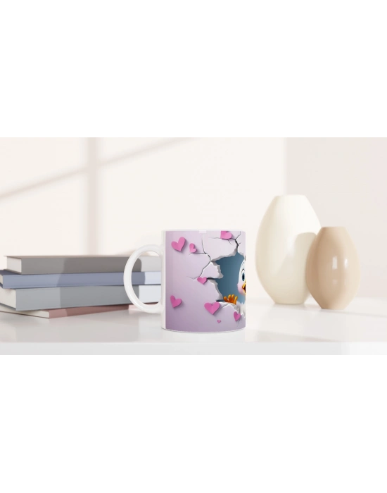 Mor Kalpli Çatlak Duvardan Bakan Sevimli Ördek Temalı Baskılı Kupa Bardak