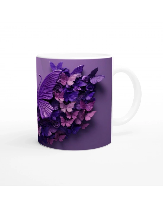 Mor Kelebekler ve Çiçekler Temalı Baskılı Kupa Bardak